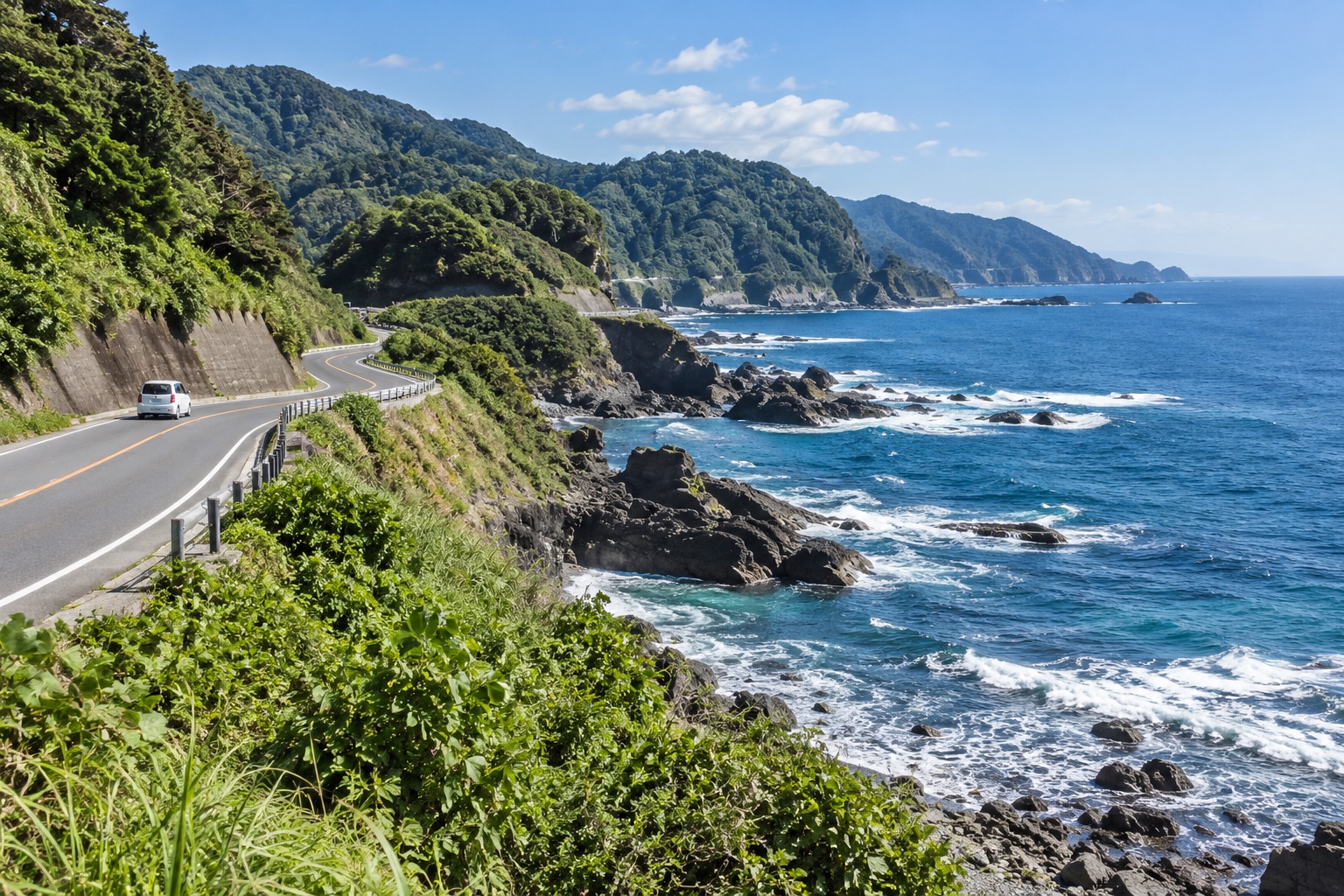 AI-generated Japanese coastal road