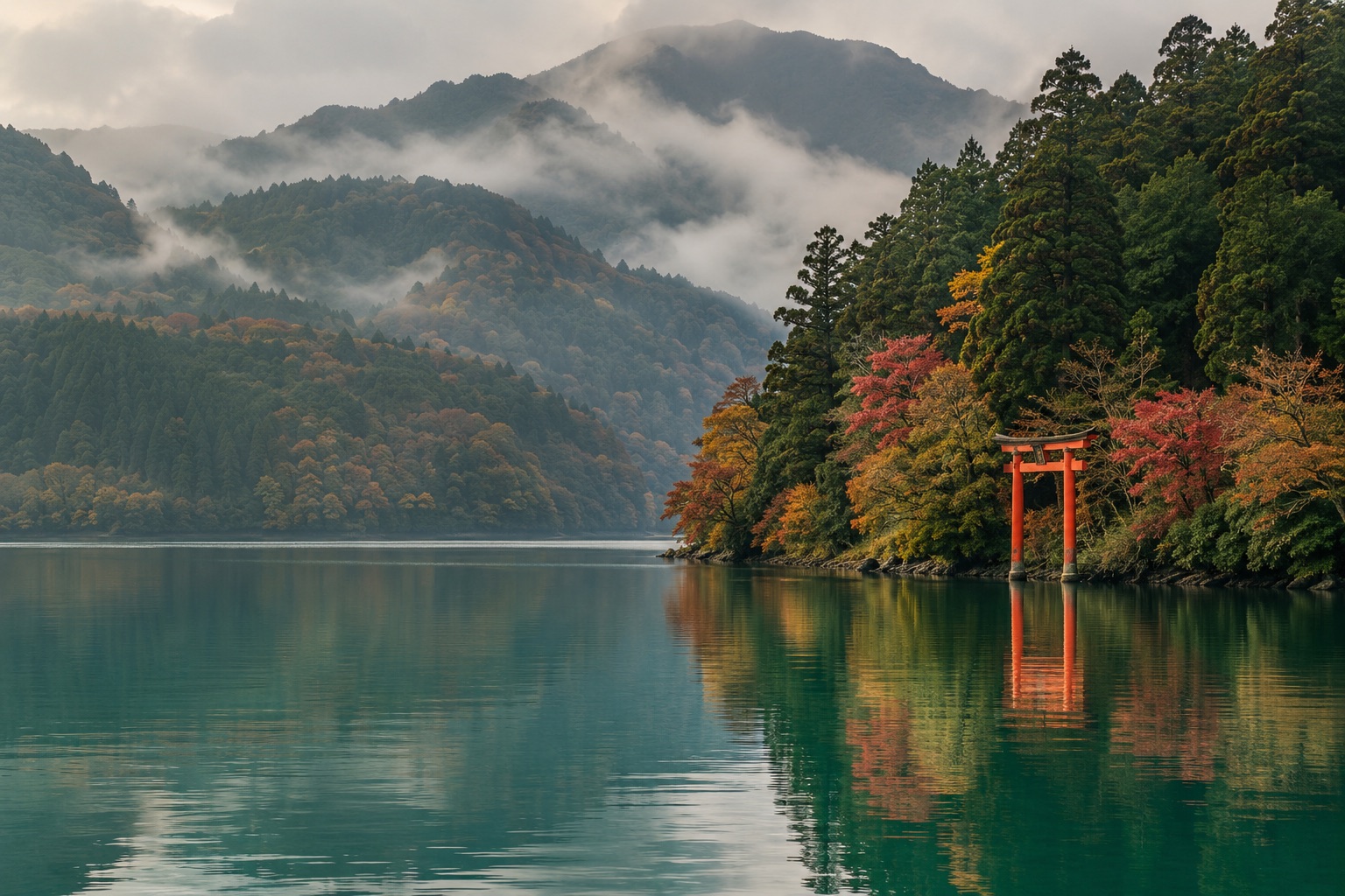 AI-generated impression of a tranquil mountain lake