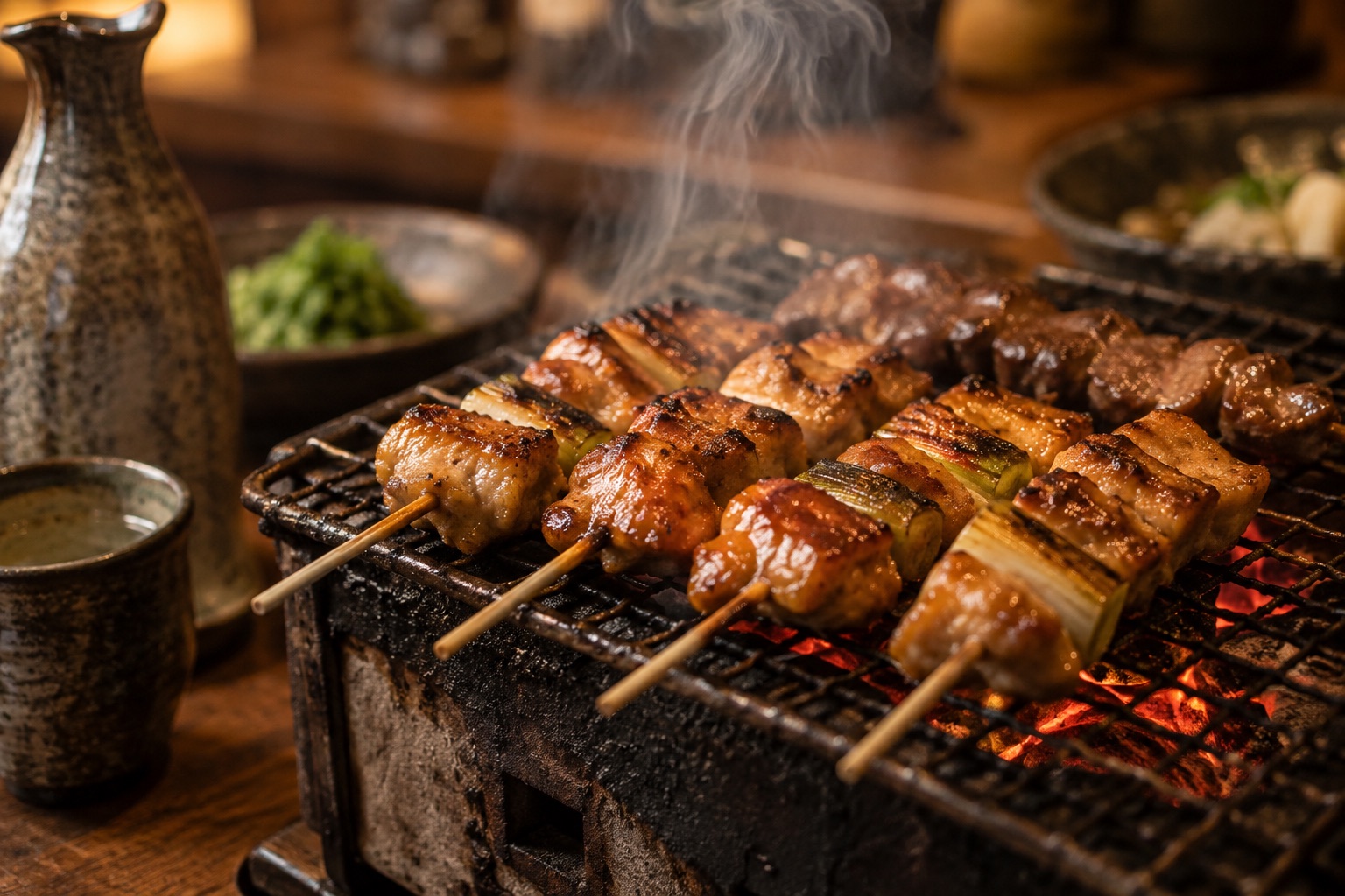 AI-generated impression of charcoal-grilled yakitori